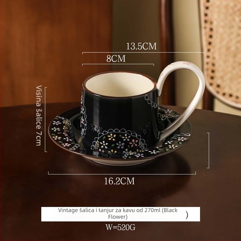 Set šalice za kavu i podmetača Maple two, retro stil, cvjetni uzorak, 540 g