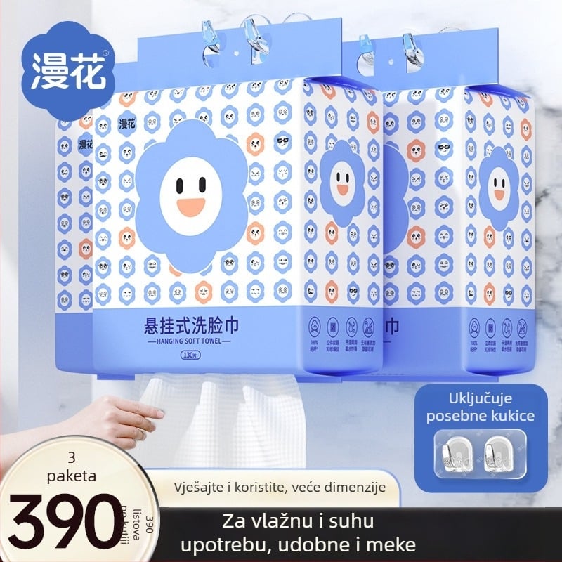 Manhua Jednokratne maramice za lice, zidne, ekstra debele, 130 listova, 100% viskozna vlakna, veličina 19×18 cm, 350 g po komadu