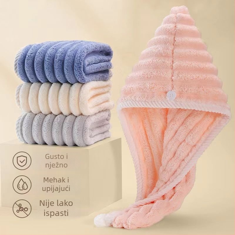 Turban za sušenje kose od koralnog fleksa, upijajući i brzo suši, 150d vlakna, 80–99 g, Šifra 3677
