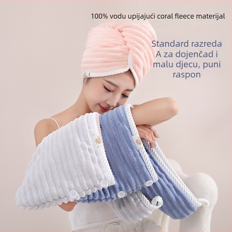 Šal za sušenje kose od coral fleecea, dvostruki turbanski sloj, plosnata tkanina, 150D, 140–169 g