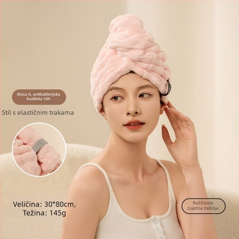 Ženska suha kapa za kosu, ultra upijajuća, brzo suši, koralni fleece, izvezeno