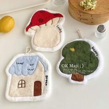 Slatki karikaturni ručnik za ruke od coral fleece, upijajući, bez dlačica, za kućnu upotrebu, s mogućnošću vješanja