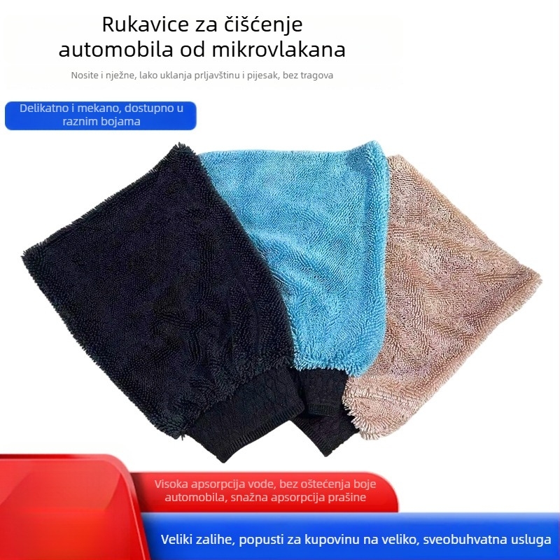Rukavice za čišćenje automobila s debelim upijajućom tkaninom i uvijenim pletenicama – jaka apsorpcija vode, težina 60 g, završna šava, mogućnost prilagođavanja i otiska logotipa