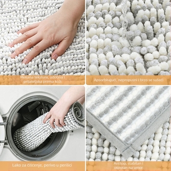 Chenille prostirke za dnevni boravak i spavaću sobu, pravokutne, protivklizne, upijajuće, strojno pranje, poliester, uzorci: pruge ili jedne boje, moderni minimalistički stil