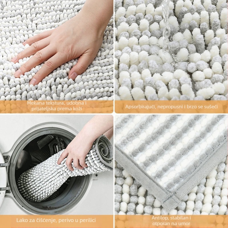 Chenille prostirke za dnevni boravak i spavaću sobu, pravokutne, protivklizne, upijajuće, strojno pranje, poliester, uzorci: pruge ili jedne boje, moderni minimalistički stil