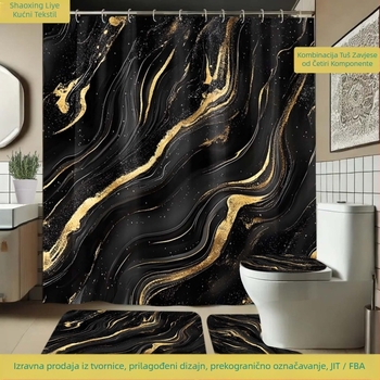 Set zavjesa za tuš od poliestera, vodootporan i otporan na plijesan, digitalni tisak; pravokutni kupaonski tepih; izbor uzoraka: pruge, mreža, morski pejzaž; perivo; prilagodljivo