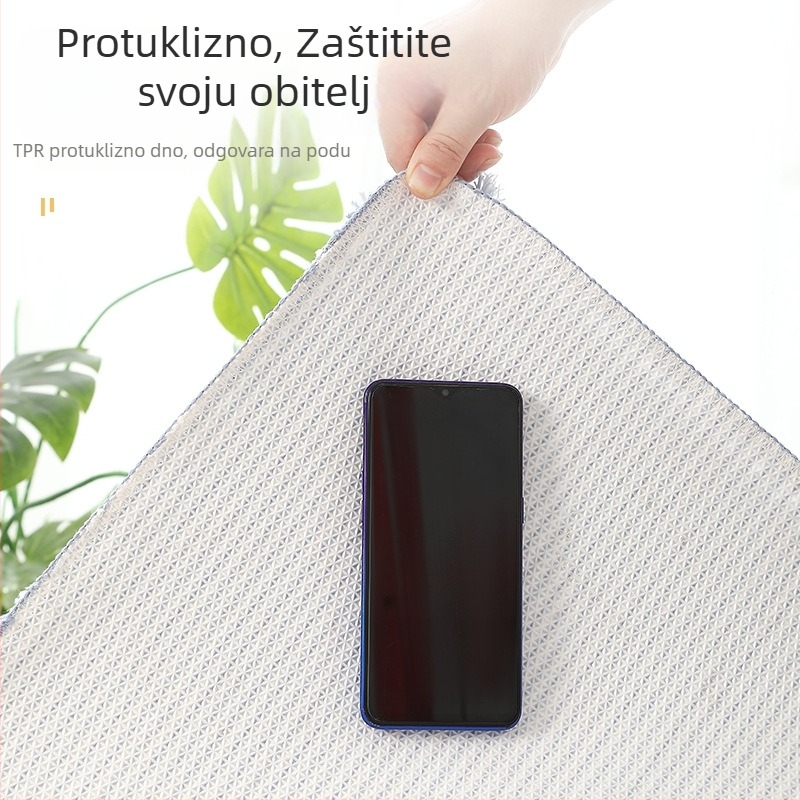 Set protukliznih podnih prostirki za kupaonicu i ulaz, kvadratni oblik, prugasti ili jednobojni uzorak, poliuretanska elastna vlakna, flocking i tkanje, perivo