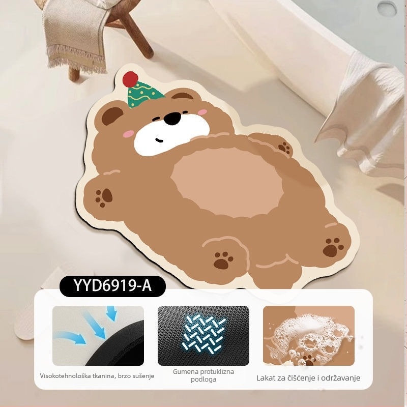 Podložka za kupaonicu od diatomske gline, slatki motiv medvjedića, u obliku izvanzemljanca, crtani uzorak, tisak, pranje