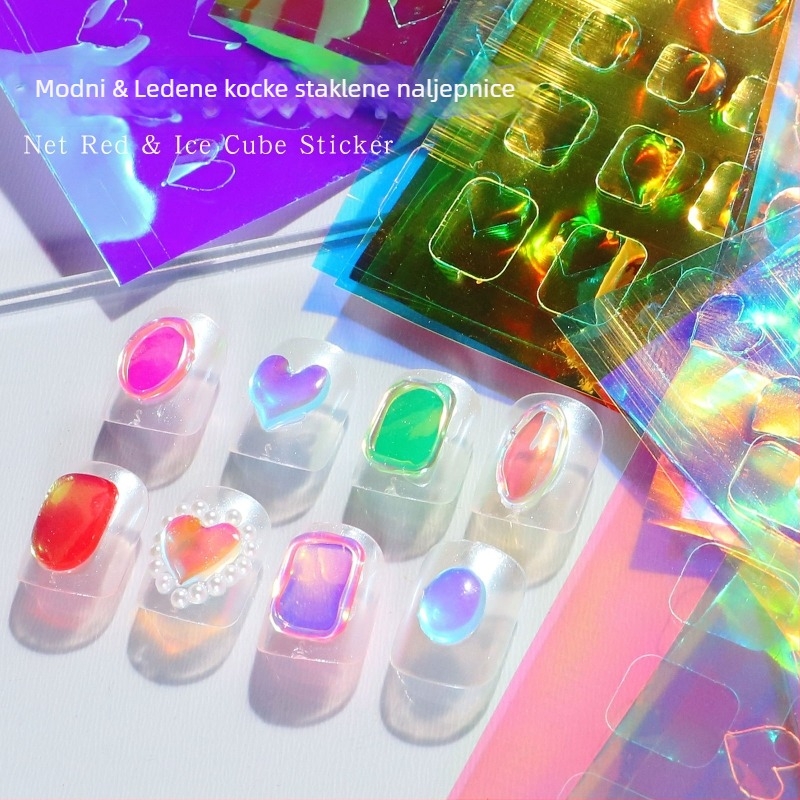 Manzilin Naljepnice za nokte – Checkerboard uzorak, OEM marka, pakiranje 100 kom, stil Small Fresh