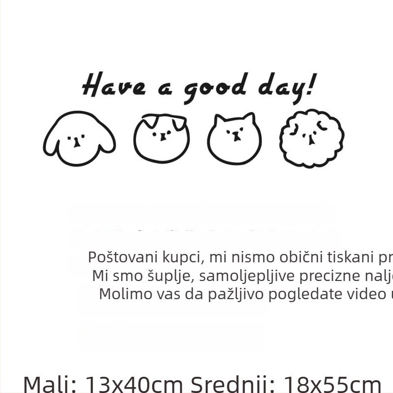 Zidna naljepnica – crtane životinje sa osmijehom, PVC, 1 kom, dekorativni dodatak dnevnom boravku, spavaćoj sobi i radnoj sobi