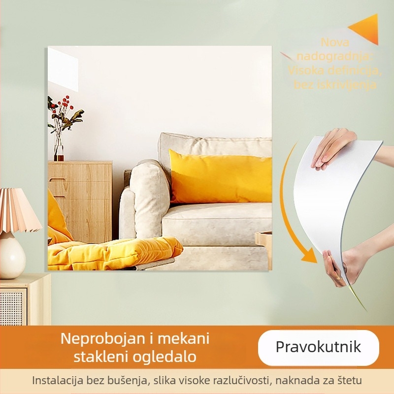 Samoljepljivo PVC ogledalo za zid, antistatično, jednostavan stil, 1 kom