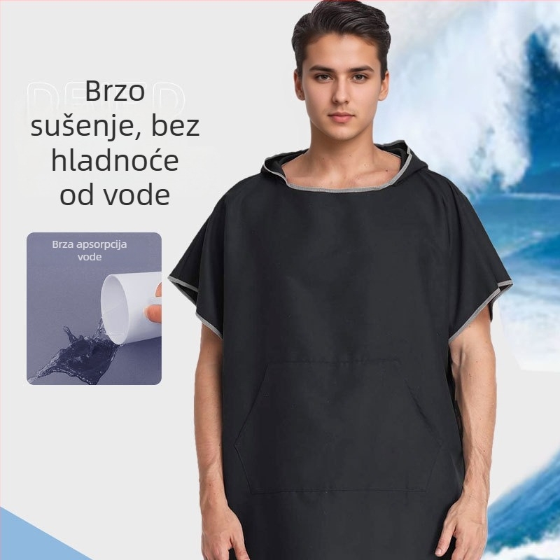 Ručnik za plažu i bazen s kapuljačom — superfin vlakna, brzo upijanje, 200–300 g, 120D pređa, otisak na tkanini, obična tkanina