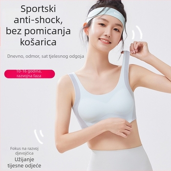 Sportski grudnjak-vest za tinejdžerice 12–15 godina, prozračni najlon, minimalistički dizajn, tanke oblikovane šalice s pamukom u podstavku, fiksne dvostruke naramenice