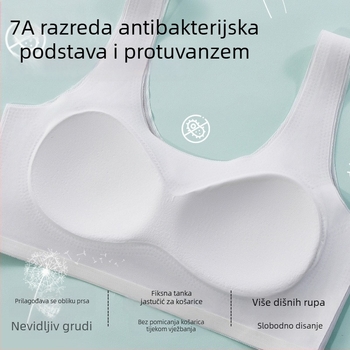 Sportski grudnjak-vest za tinejdžerice 12–15 godina, prozračni najlon, minimalistički dizajn, tanke oblikovane šalice s pamukom u podstavku, fiksne dvostruke naramenice