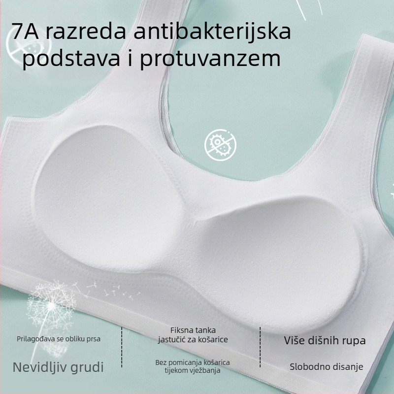 Sportski grudnjak-vest za tinejdžerice 12–15 godina, prozračni najlon, minimalistički dizajn, tanke oblikovane šalice s pamukom u podstavku, fiksne dvostruke naramenice