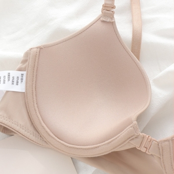 Ženski push-up grudnjak s prednjim kopčanjem i čeličnom obručom, 3/4 košarica, podesive odvojive naramenice, Milk Silk poliester, sexy