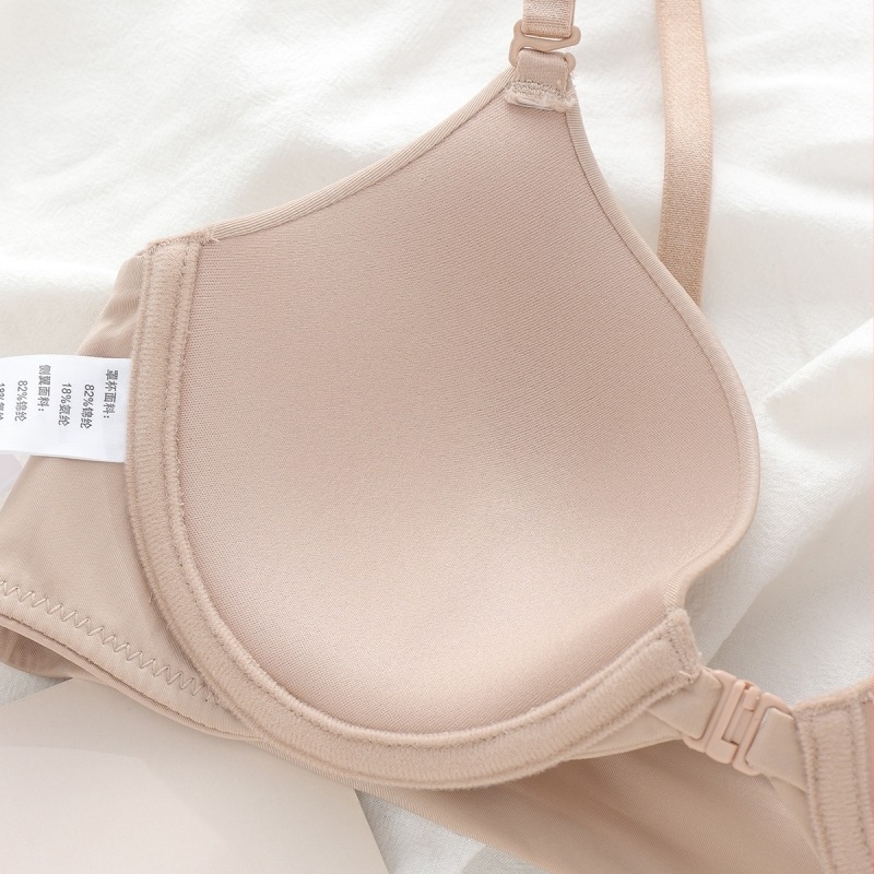 Ženski push-up grudnjak s prednjim kopčanjem i čeličnom obručom, 3/4 košarica, podesive odvojive naramenice, Milk Silk poliester, sexy