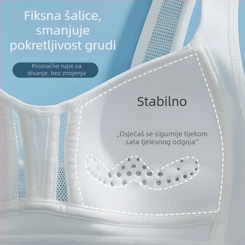 Djevojački sportski grudnjak-vest, najlon, potpuno košarice, tanke oblikovane čašice, bez žice, fiksni dvostruki naramenice, prozračno udoban, za tinejdžerice starije od 15 godina