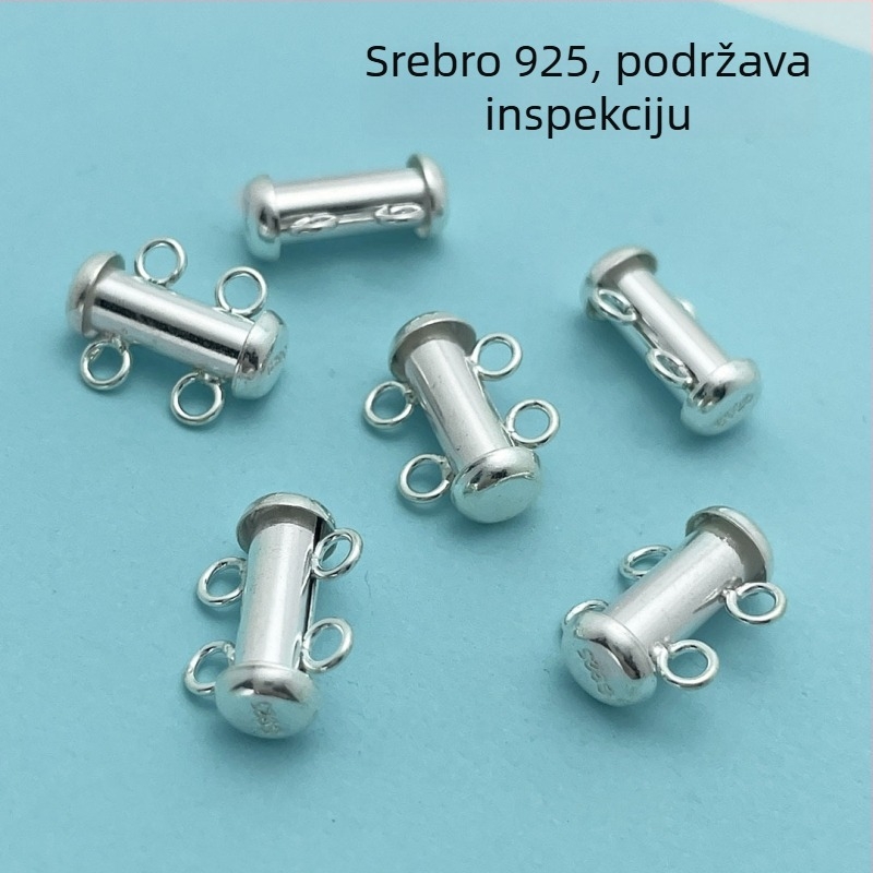 DIY dodaci za nakit — dvoredna cijevna kopča za narukvicu s perlama, srebro 925, perlni završni premaz, jednostavan stil
