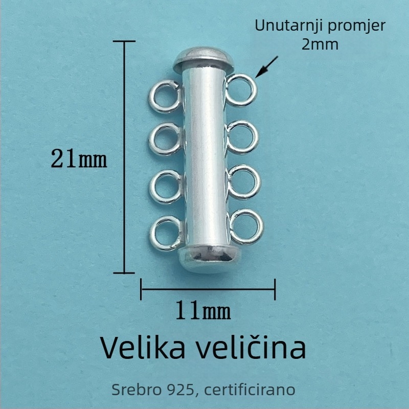 DIY dodaci za nakit — dvoredna cijevna kopča za narukvicu s perlama, srebro 925, perlni završni premaz, jednostavan stil