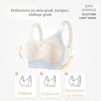Plus veličine ultra-tanka, prozračna, s punim pokrivanjem, bez žice, lagana, čipka, podesive košarice