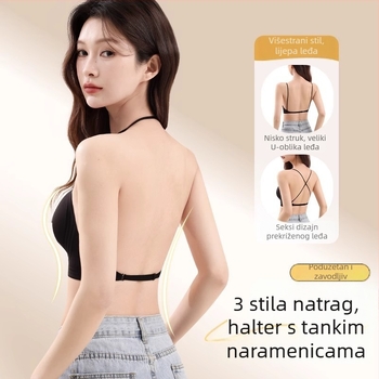 Bezšivna grudnjica bez leđa s odvojivim halter trakama, 3/4 košarice, oblikovane košarice, najlon materijal