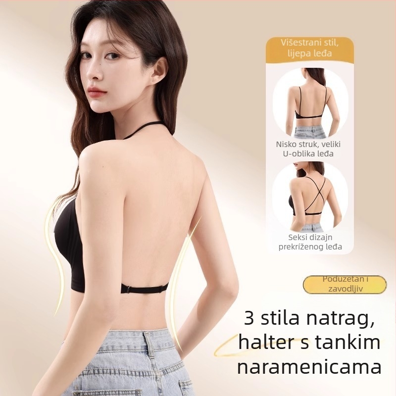 Bezšivna grudnjica bez leđa s odvojivim halter trakama, 3/4 košarice, oblikovane košarice, najlon materijal