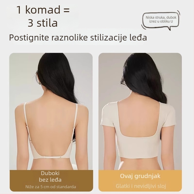Bezšivna grudnjica bez leđa s odvojivim halter trakama, 3/4 košarice, oblikovane košarice, najlon materijal