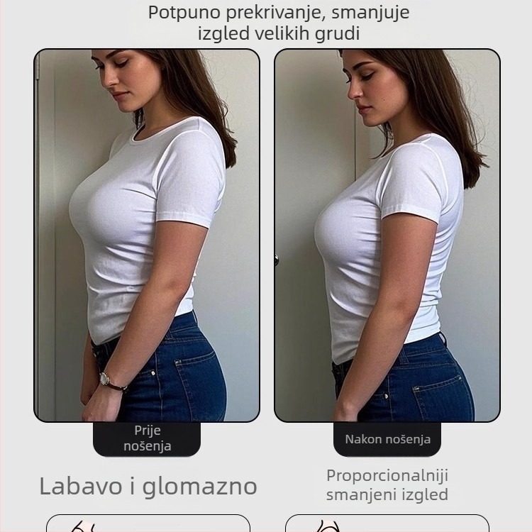 Sutien s prednjim zatvaračem i prednjom kopčom za vizualno smanjenje velikog dekoltea, tanak ljetni model