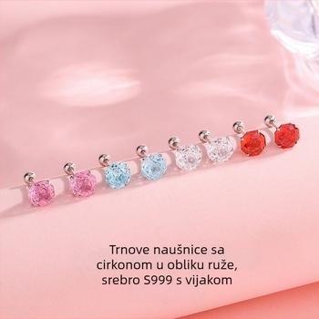 Naušnice s vijčanim zatvaračem, ružnog reza cirkon, sterling srebro, geometrijski oblik, lagani luksuzni stil, za žene