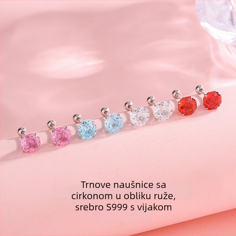Naušnice s vijčanim zatvaračem, ružnog reza cirkon, sterling srebro, geometrijski oblik, lagani luksuzni stil, za žene