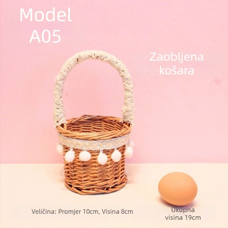 Ručni pleteni mali košarica za branje voća – rekvizita za fotografije, dječja košarica za cvijeće, moderni minimalistički stil (ručni pleteni; branje voća; rekvizita za fotografije; dječja košarica za cvijeće; moderni minimalistički stil)