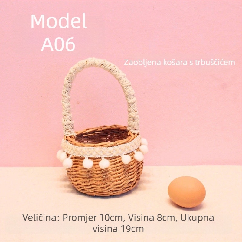 Ručni pleteni mali košarica za branje voća – rekvizita za fotografije, dječja košarica za cvijeće, moderni minimalistički stil (ručni pleteni; branje voća; rekvizita za fotografije; dječja košarica za cvijeće; moderni minimalistički stil)
