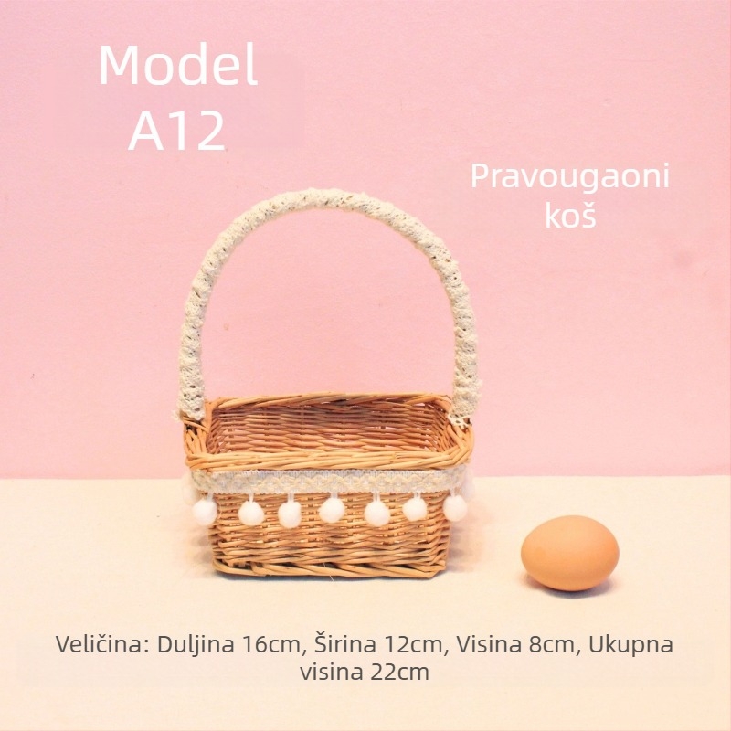 Ručni pleteni mali košarica za branje voća – rekvizita za fotografije, dječja košarica za cvijeće, moderni minimalistički stil (ručni pleteni; branje voća; rekvizita za fotografije; dječja košarica za cvijeće; moderni minimalistički stil)