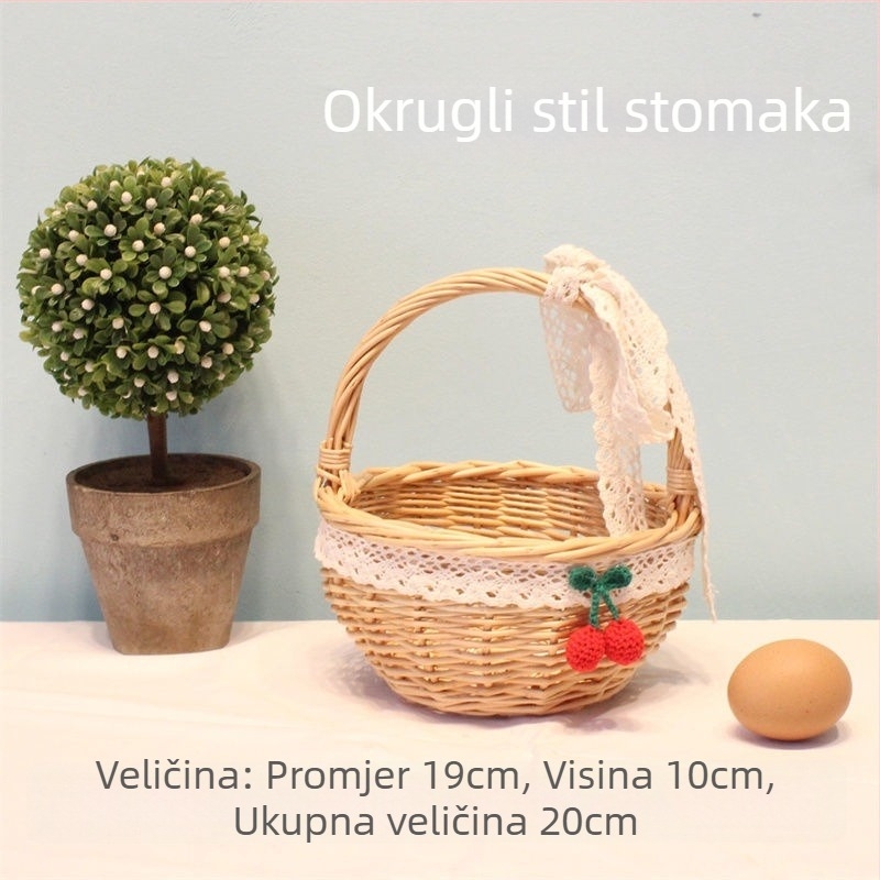Ručni pleteni mali košarica za branje voća – rekvizita za fotografije, dječja košarica za cvijeće, moderni minimalistički stil (ručni pleteni; branje voća; rekvizita za fotografije; dječja košarica za cvijeće; moderni minimalistički stil)