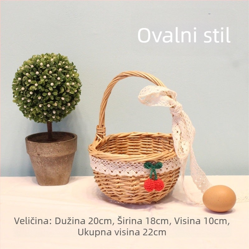 Ručni pleteni mali košarica za branje voća – rekvizita za fotografije, dječja košarica za cvijeće, moderni minimalistički stil (ručni pleteni; branje voća; rekvizita za fotografije; dječja košarica za cvijeće; moderni minimalistički stil)