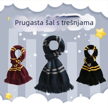 Šal od akrilnih vlakana/umjetne vune, prugasti uzorak, warp pletenje, japansko-korejski stil, zima