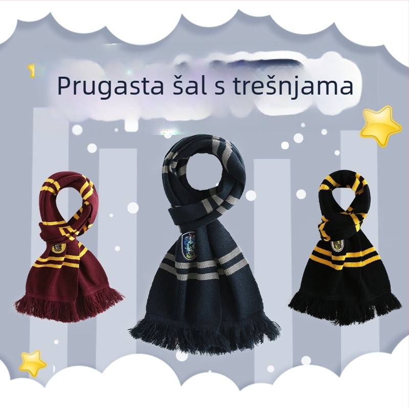 Šal od akrilnih vlakana/umjetne vune, prugasti uzorak, warp pletenje, japansko-korejski stil, zima