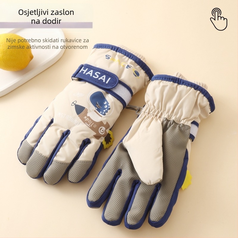 Dječje skijaške rukavice - fleece podstavom, protuklizne, kompatibilne s zaslonom osjetljivim na dodir, s podijeljenim prstima, za uzrast 7–12 godina