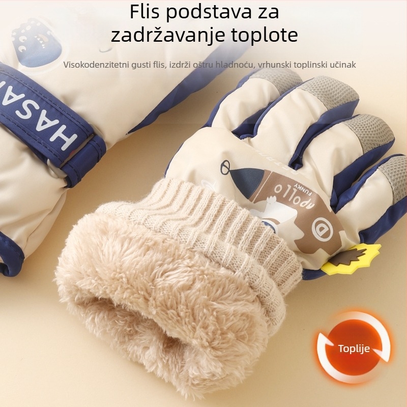 Dječje skijaške rukavice - fleece podstavom, protuklizne, kompatibilne s zaslonom osjetljivim na dodir, s podijeljenim prstima, za uzrast 7–12 godina