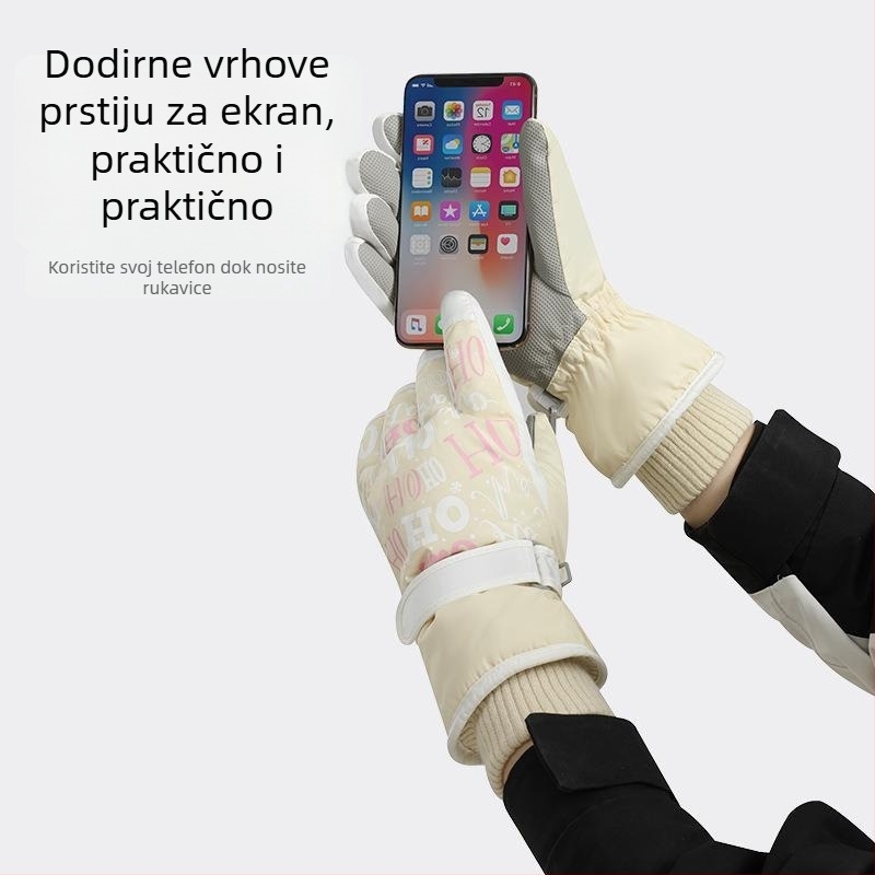 Unisex vunene skijaške rukavice, zadržavaju toplinu, podijeljeni prsti, sladak dizajn, za uzrast 6–50 godina