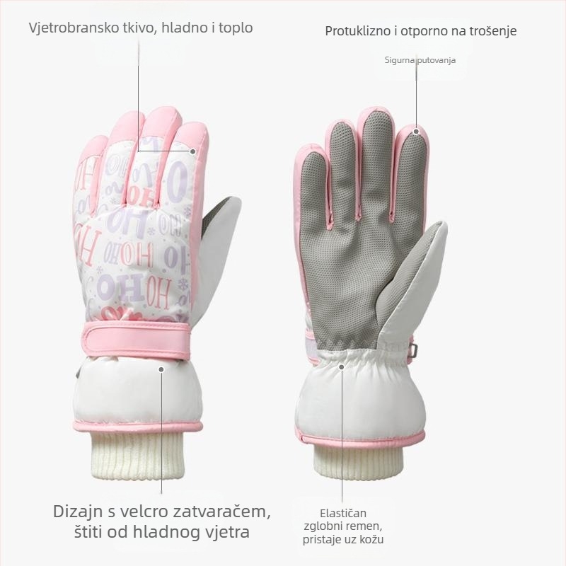 Unisex vunene skijaške rukavice, zadržavaju toplinu, podijeljeni prsti, sladak dizajn, za uzrast 6–50 godina