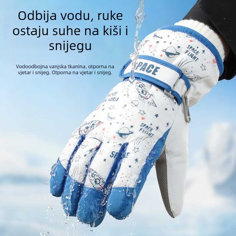 Dječje vodootporne rukavice za skijanje zimi, s pet prstiju i debelim flisom za toplinu, za djecu od 2 do 12 godina