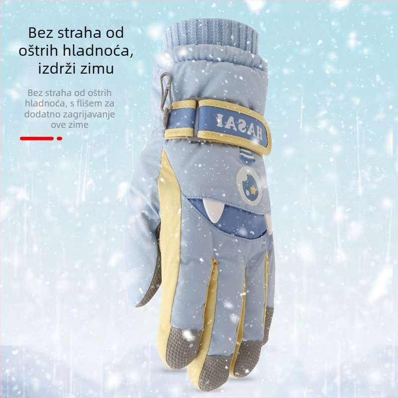 Dječje skijaške rukavice — vodootporne, otporne na vjetar, topla flis podstava, unisex, za uzrast 7–12 godina
