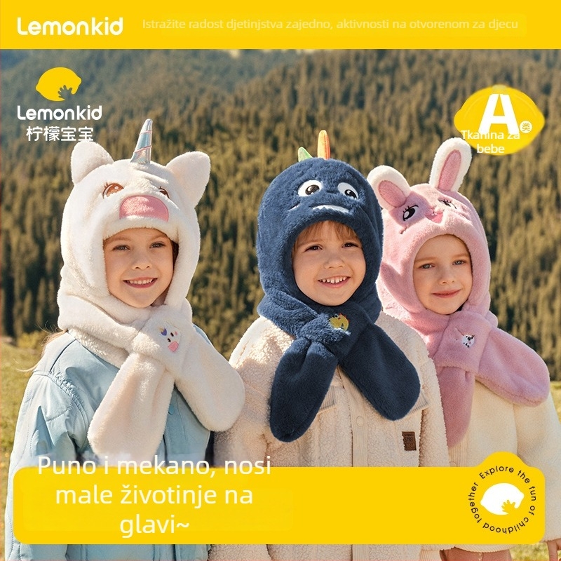 Integrirana dječja kapa i šal s zaštitom ušiju, zimska toplina (Materijal: poliester; Dobe skupine: 1–2, 2–4, 4–6, 8–10, preko 10; Sezona: zima; Funkcija: toplina)