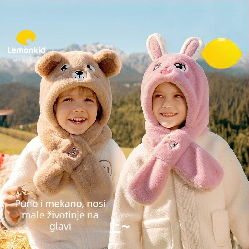 Integrirana dječja kapa i šal s zaštitom ušiju, zimska toplina (Materijal: poliester; Dobe skupine: 1–2, 2–4, 4–6, 8–10, preko 10; Sezona: zima; Funkcija: toplina)