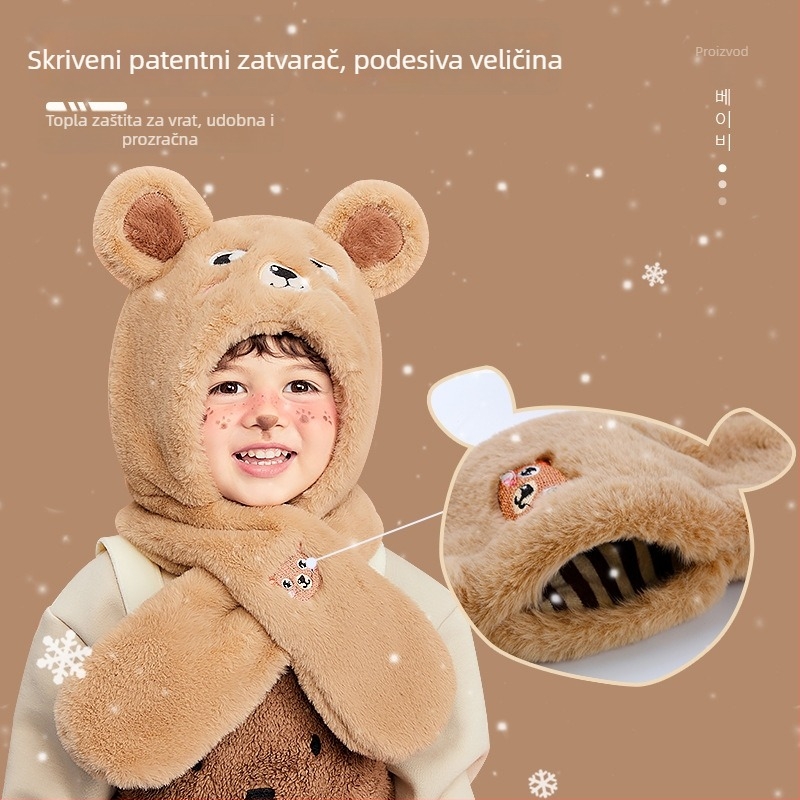 Integrirana dječja kapa i šal s zaštitom ušiju, zimska toplina (Materijal: poliester; Dobe skupine: 1–2, 2–4, 4–6, 8–10, preko 10; Sezona: zima; Funkcija: toplina)
