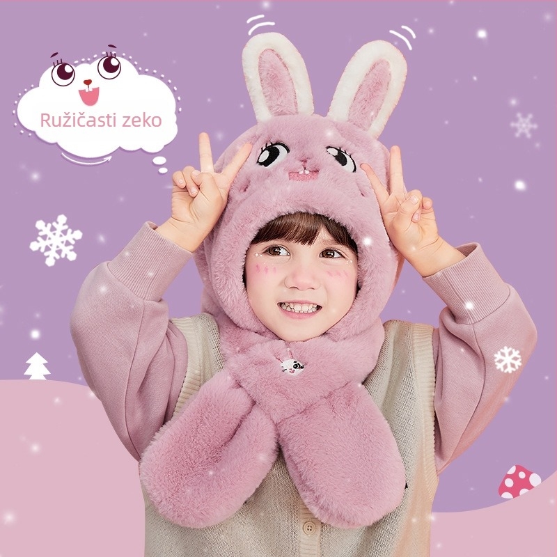 Integrirana dječja kapa i šal s zaštitom ušiju, zimska toplina (Materijal: poliester; Dobe skupine: 1–2, 2–4, 4–6, 8–10, preko 10; Sezona: zima; Funkcija: toplina)