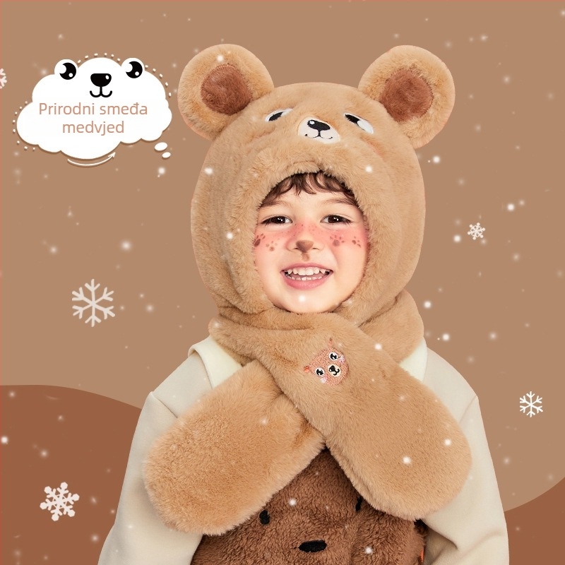 Integrirana dječja kapa i šal s zaštitom ušiju, zimska toplina (Materijal: poliester; Dobe skupine: 1–2, 2–4, 4–6, 8–10, preko 10; Sezona: zima; Funkcija: toplina)