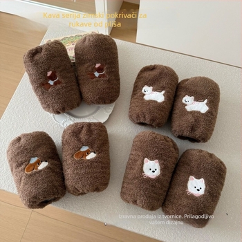 Plišane rukave s likom šteneta za žene, zimske, protiv prljavštine, šivane, od kunićeve dlake